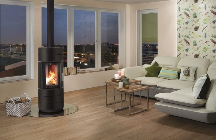 Leda COLONA LITE S - černý lak, kulatá dvířka, horní odkouření